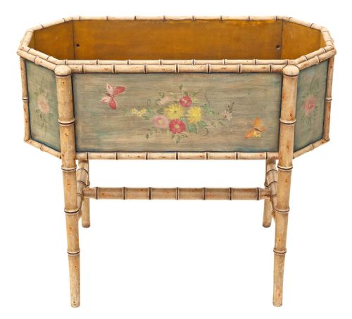 fig 1. Painted floral decorated planter plant stand jardiniere