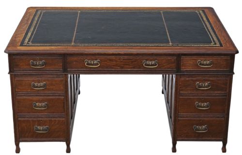 Edwardian Oak Twin Pedestal Partner's Desk