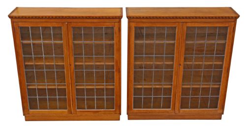 fig 1. Pair of large oak bookcases glazed display cabinets