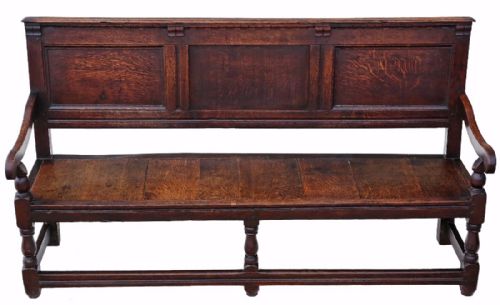 Georgian Gothic Oak Settle Hall Seat Bench