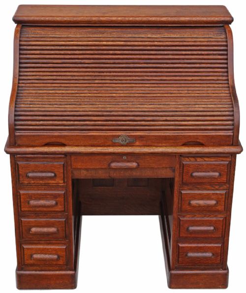 American Oak Roll Top Desk Writing Table Thomas Turner