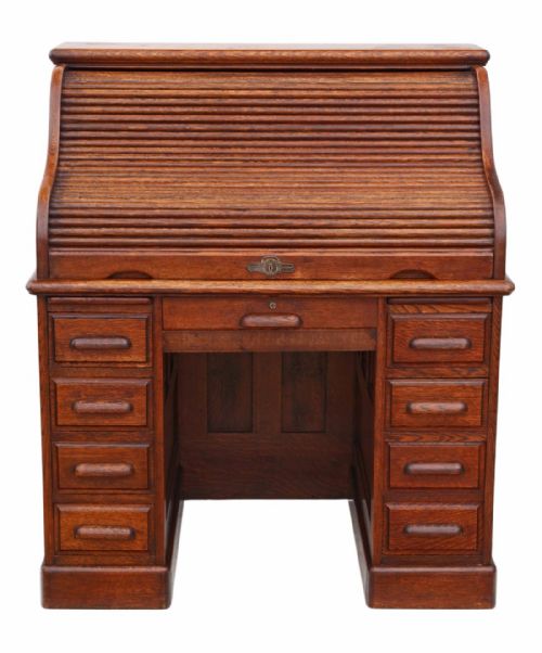 fig 1. American oak roll top desk writing table Thomas Turner