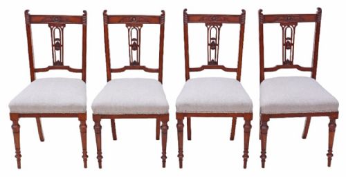 Set of 4 Victorian C1900 Carved Walnut Dining Chairs