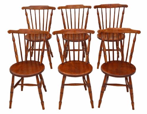 Set of 6 Victorian Beech & Elm Penny Windsor Kitchen Dining Chairs