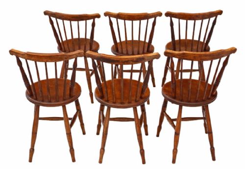 fig 1. Set of 6 Victorian beech & elm penny Windsor kitchen dining chairs