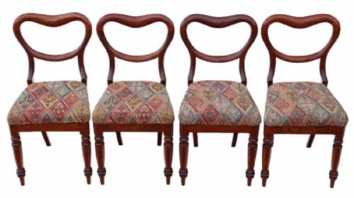 Set of 4 Mahogany Victorian Dining Chairs Balloon Back