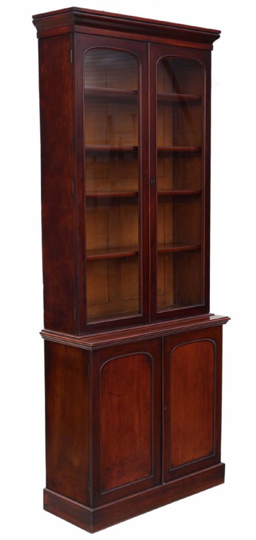 Victorian Tall Mahogany Glazed Bookcase Display Cabinet