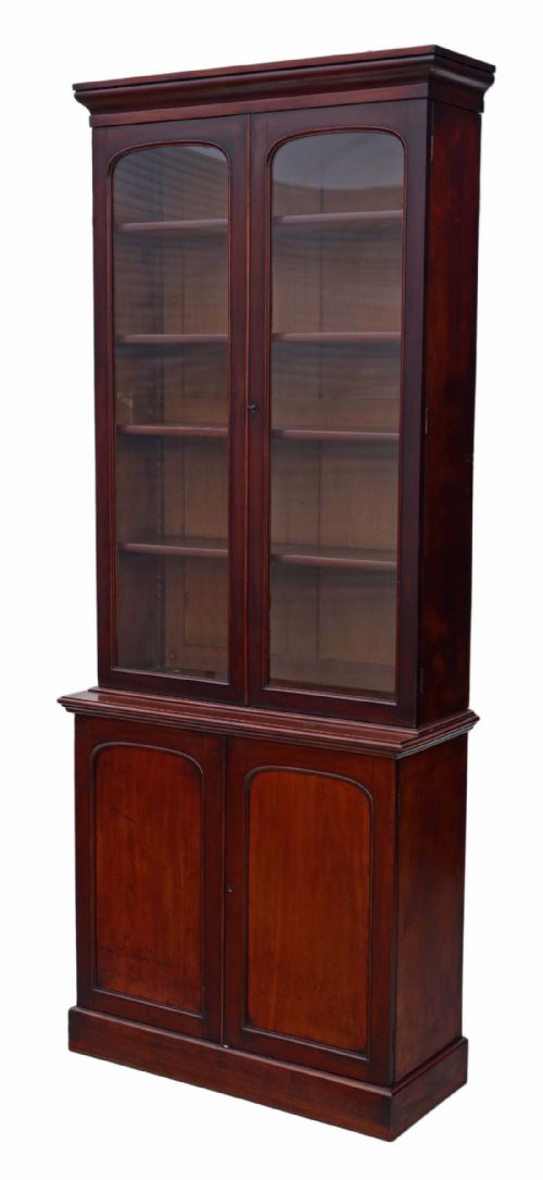 fig 1. Victorian tall mahogany glazed bookcase display cabinet