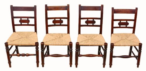 Mixed Set of 4 Elm 19th Century Kitchen Dining Chairs