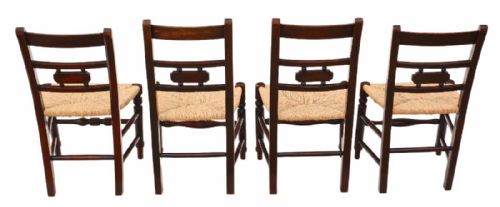 fig 1. Mixed set of 4 elm 19th Century kitchen dining chairs