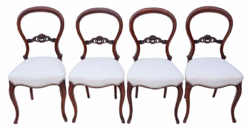 Set of 4 Victorian Walnut Balloon Back Dining Chairs