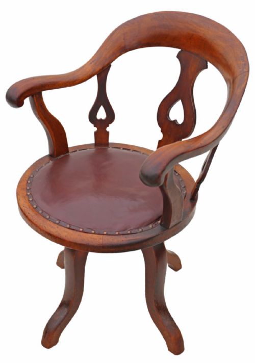 Victorian Mahogany and Leather Desk Office Elbow Swivel Chair