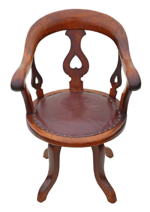 fig 1. Victorian mahogany and leather desk office elbow swivel chair
