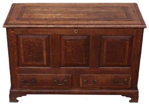 George III C1770 Crossbanded Oak Mule Chest Coffer Blanket Box