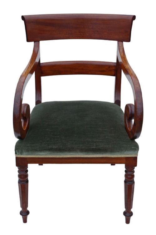 fig 1. 19th Century scroll arm mahogany office elbow desk chair carver