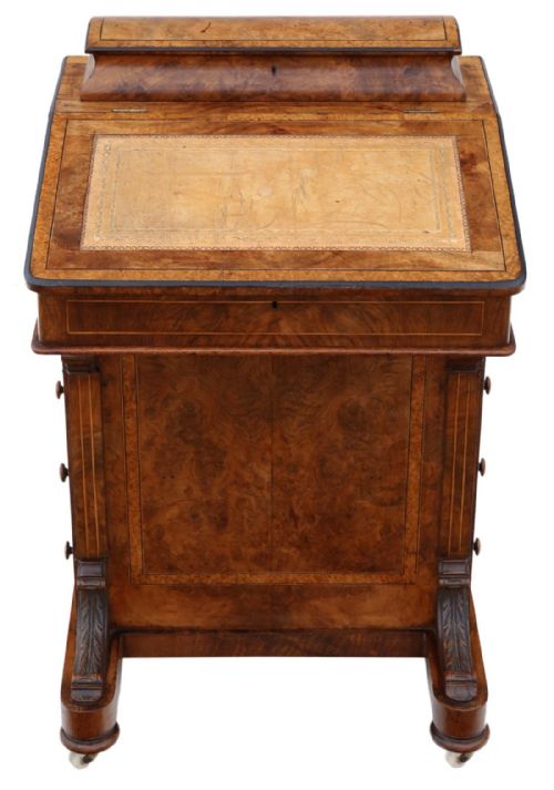 Victorian C1870 Inlaid Burr Walnut Davenport Writing Table Desk