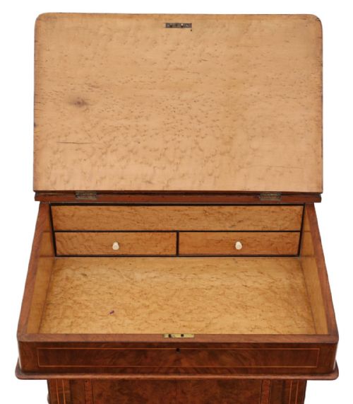 fig 1. Victorian C1870 inlaid burr walnut davenport writing table desk