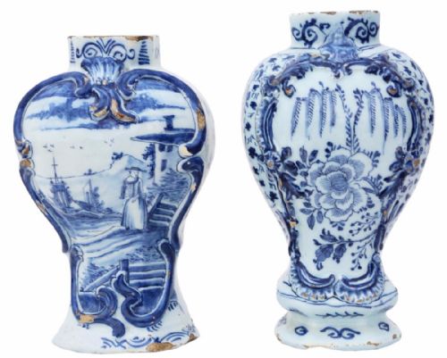 Matched Pair 18th Century Blue & White Delft Vases