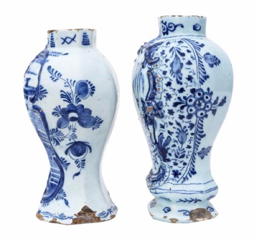 fig 1. Matched pair 18th Century Blue & White Delft vases