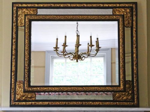 Victorian Ebonized Gilt Cushion Wall Mirror Overmantle
