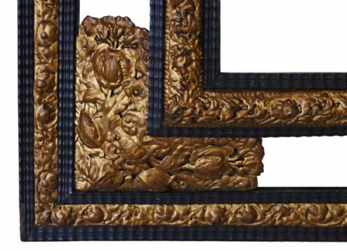 fig 1. Victorian ebonized gilt cushion wall mirror overmantle