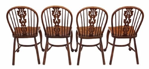 fig 1. Set of 4 ash and elm C1910 kitchen dining chairs Windsor