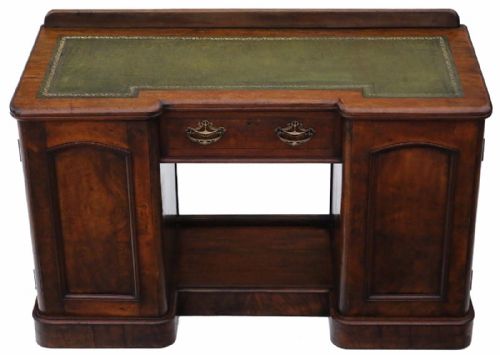 Victorian Burr Walnut Twin Pedestal Desk or Writing Table