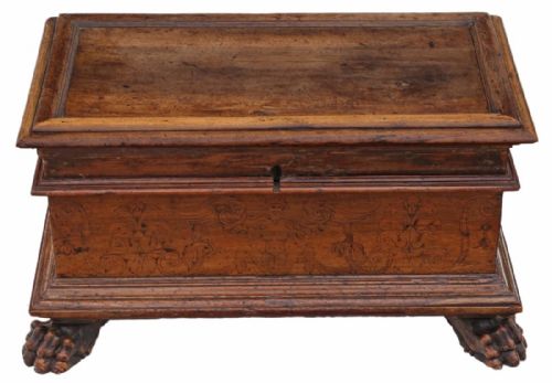 fig 1. Small inlaid 18C chest coffer coffee table