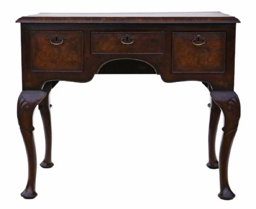 fig 1. Burr walnut Georgian lowboy table desk writing side lamp