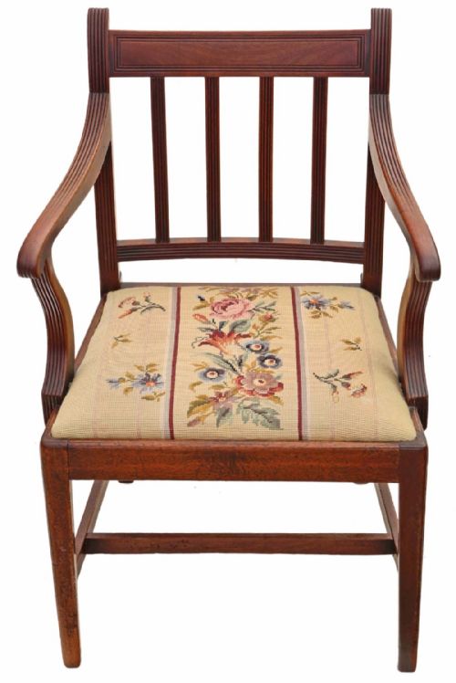 19th Century Mahogany Office Elbow Desk Chair Carver