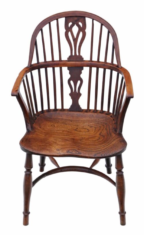 fig 1. Early 19C elm & yew Windsor armchair chair hall side dining carver