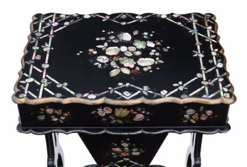 19th Century Decorated Work Side Sewing Table Box
