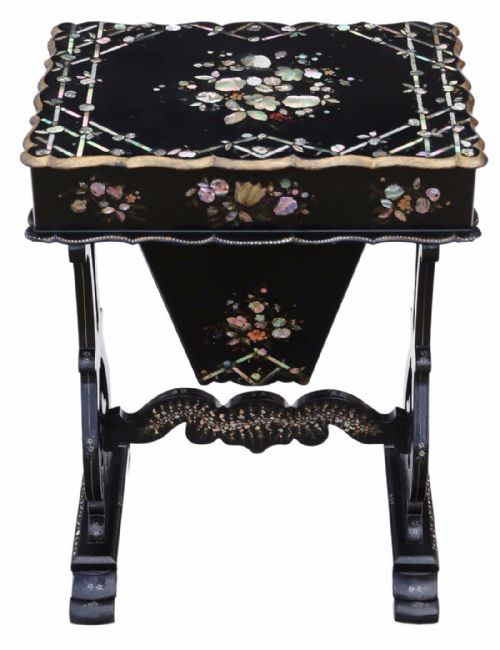 fig 2. 19th Century decorated work side sewing table box