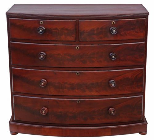 Victorian Flame Mahogany Bow Front Chest of Drawers