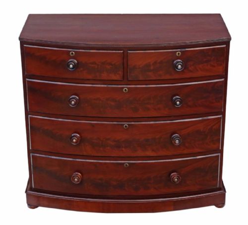 fig 1. Victorian flame mahogany bow front chest of drawers