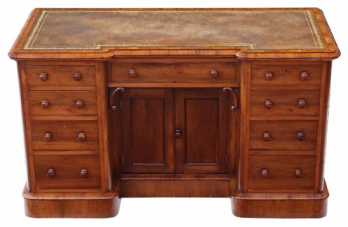 Victorian Yew Twin Pedestal Desk or Writing Table