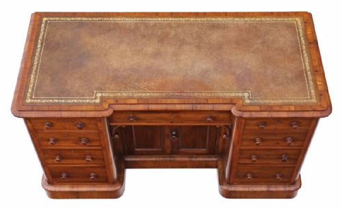 fig 2. Victorian yew twin pedestal desk or writing table