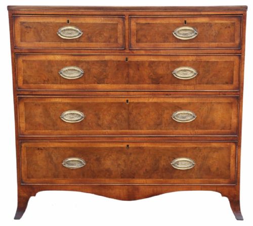 Georgian Burr Walnut Crossbanded Chest of Drawers