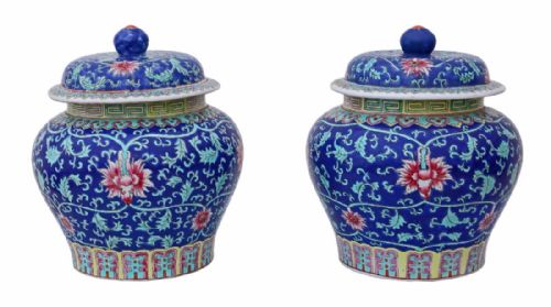 Pair of Chinese Republic Period Jars with Lids Ginger Vases