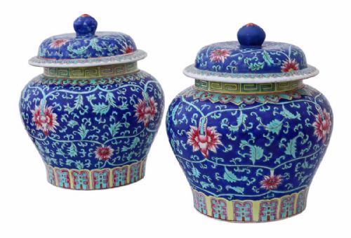 fig 1. Pair of Chinese Republic period jars with lids ginger vases