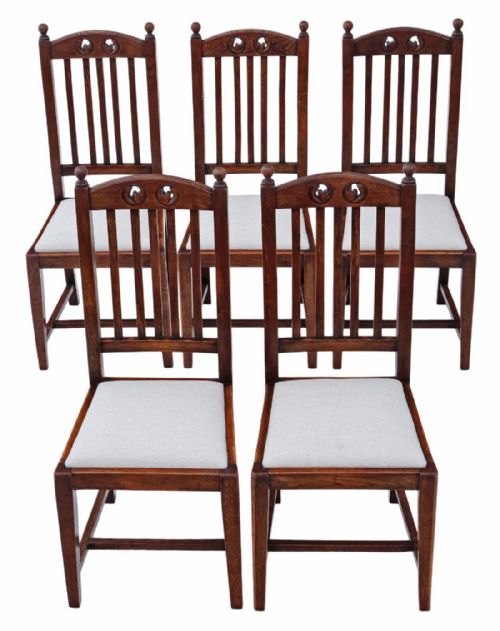 Set of 5 Oak High Back Art Nouveau Dining Chairs