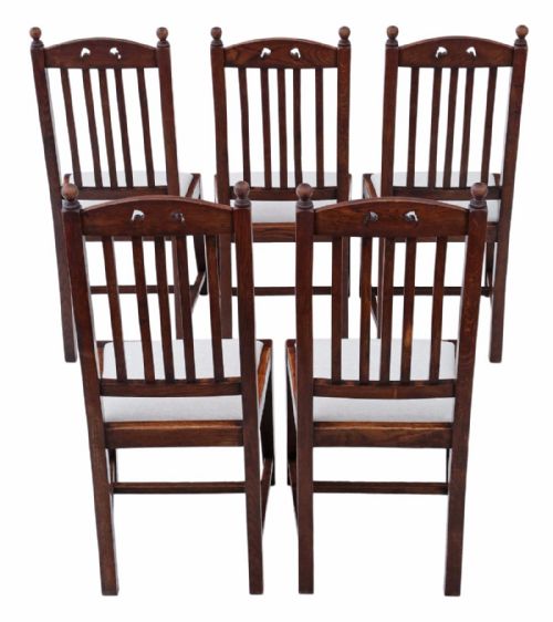 fig 1. Set of 5 oak high back Art Nouveau dining chairs