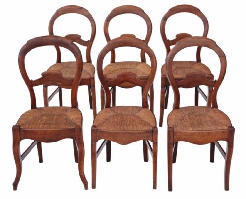 Set of 6 Fruitwood 19th Century Kitchen Dining Chairs