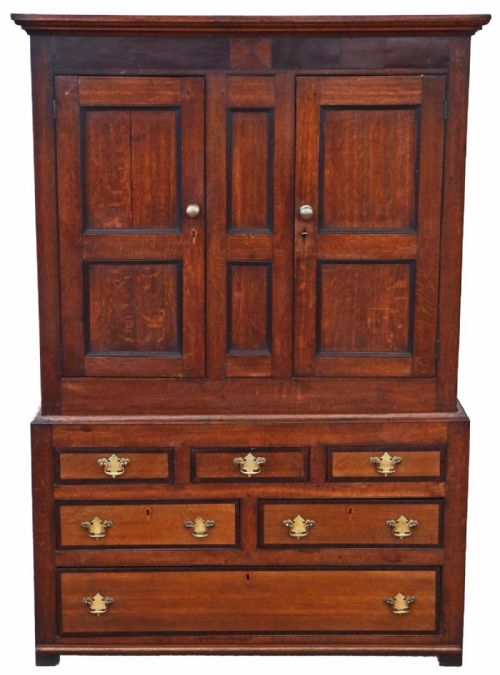 Georgian C1800 Oak Wardrobe Hall Coat Cupboard on Chest