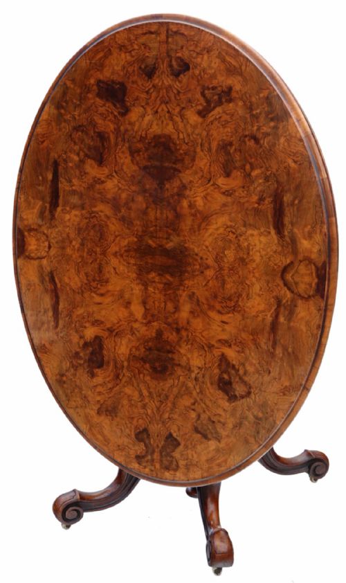 Victorian C1870 Burr Walnut Oval Loo Breakfast Table Tilt Top