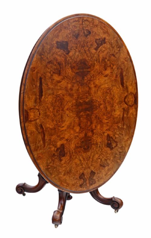 fig 1. Victorian C1870 burr walnut oval loo breakfast table tilt top