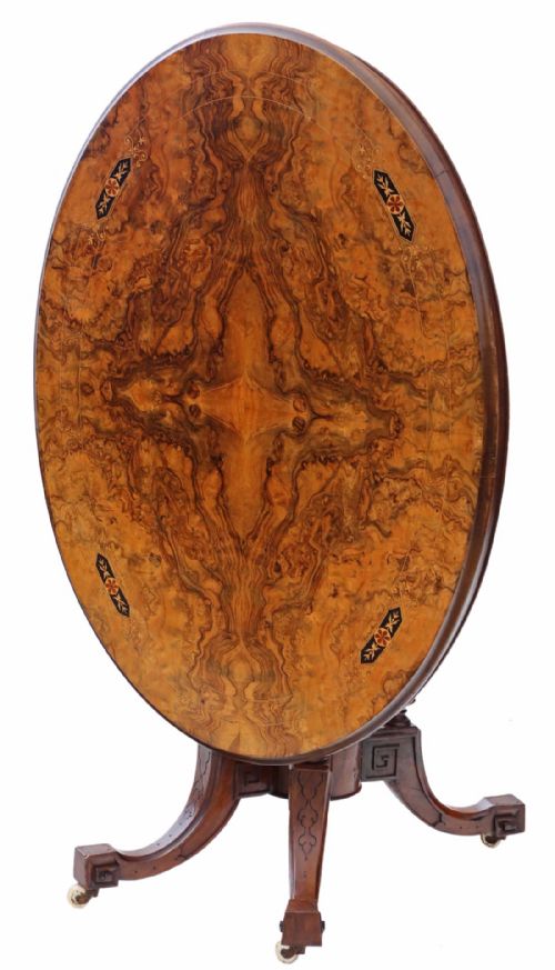 Victorian Aesthetic Burr Walnut Oval Loo Breakfast Table Tilt Top