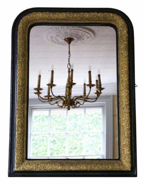 Victorian Ebonized / Gilt Wall Mirror Overmantle