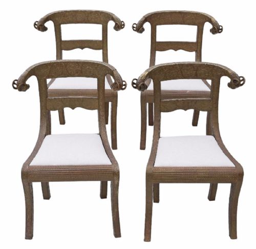 Set of 4 C1900 Brass Anglo Indian Dining Chairs