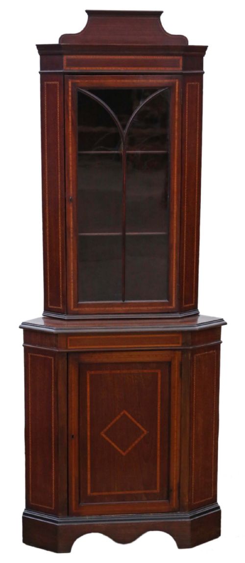 Edwardian Mahogany Glazed Corner Cupboard Display Cabinet
